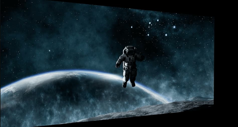 LED screen with a 3D movie playing